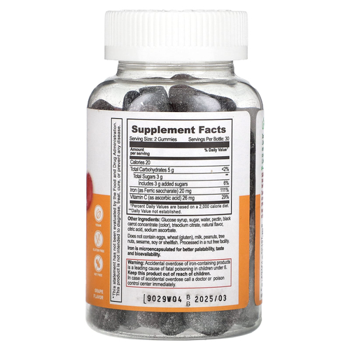 Lifeable, железо и витамин C, со вкусом винограда, 60 жевательных таблеток