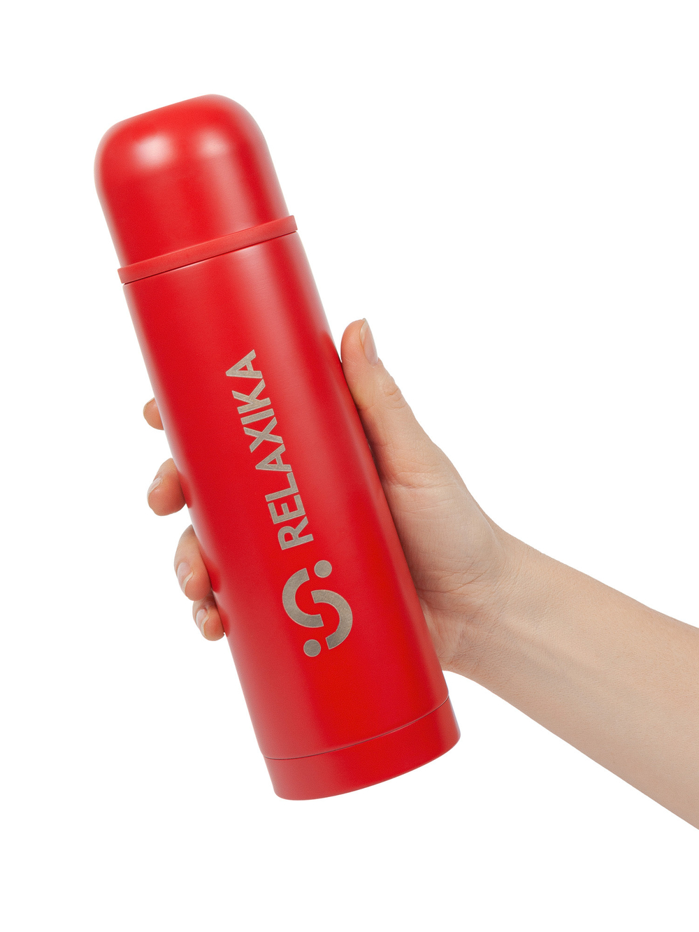 Термос Relaxika 101 (1 литр), красный (стикерпак "Альпинизм")