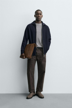 ZARA КАРДИГАН ПЛАТОЧНОЙ ВЯЗКИ С ЗАСТЕЖКОЙ-МОЛНИЕЙ, МОСРКОЙ СИНИЙ