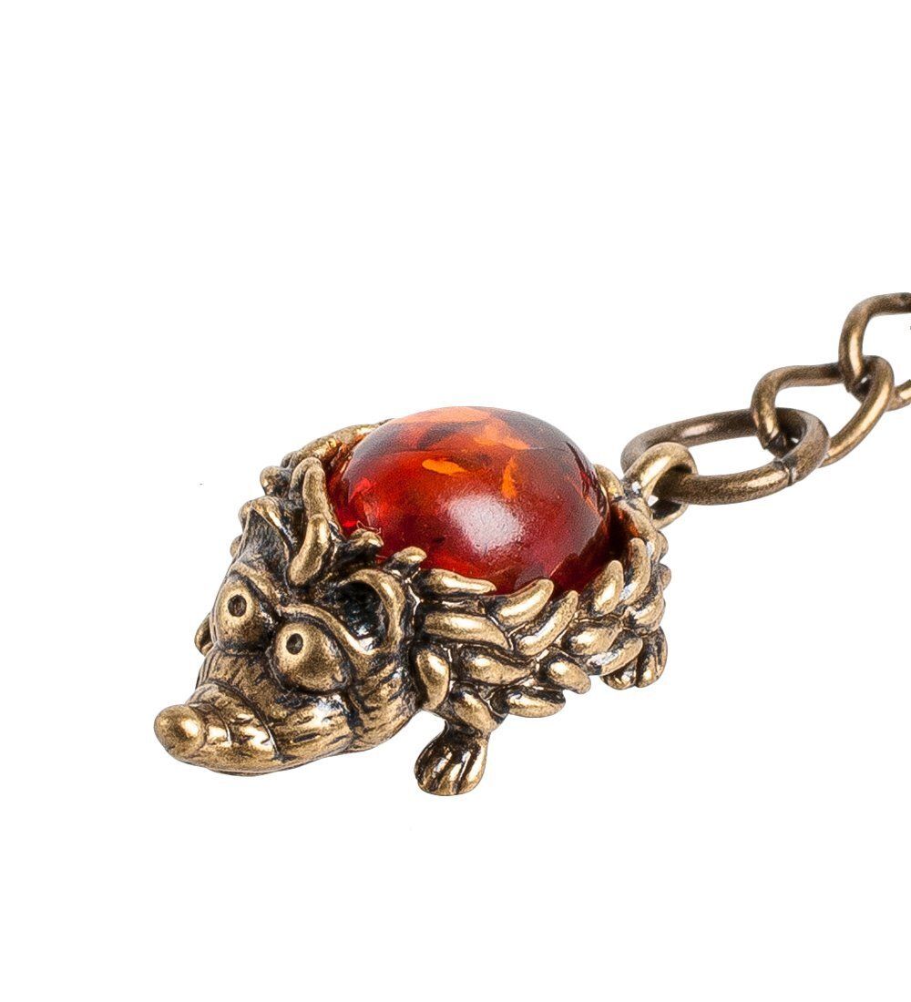 AM- 810 Брелок «Ежик» (латунь, янтарь)