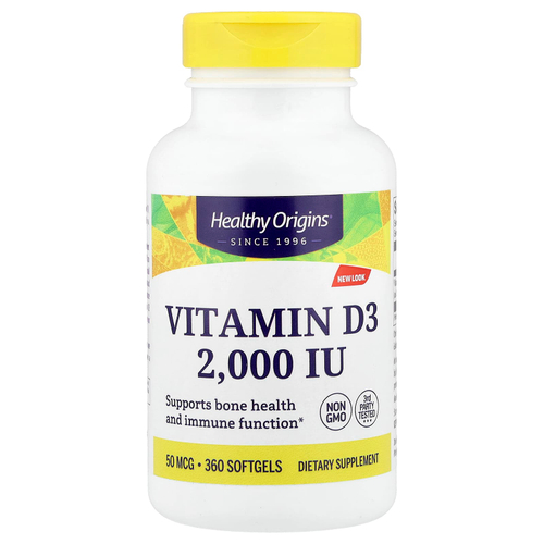 Healthy Origins, витамин D3, 50 мкг (2000 МЕ), 360 мягких таблеток