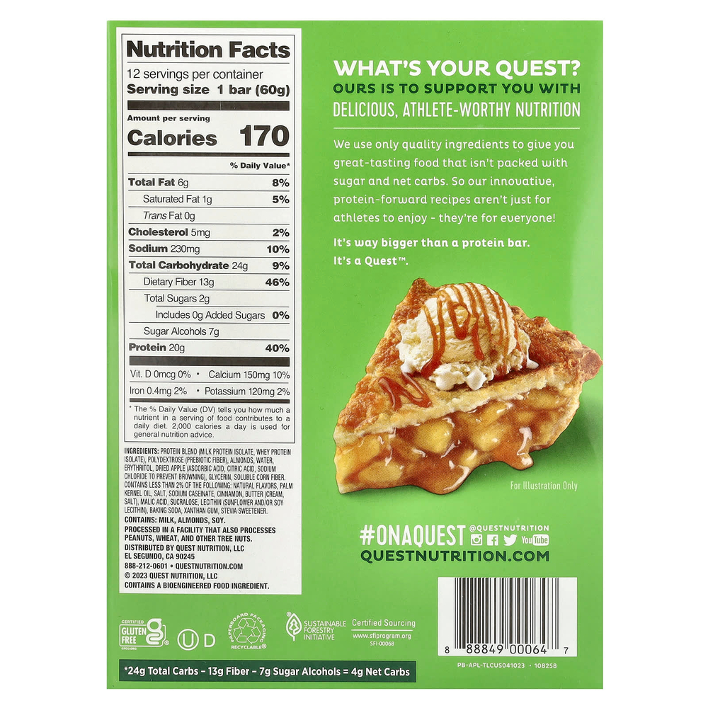 Quest Nutrition, Protein Bar, яблочный пирог, 12 батончиков, 60 г (2,12 унции) каждый