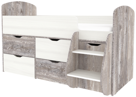 Кровать-чердак КарИВи Малыш 7 Бетон Белое Дерево