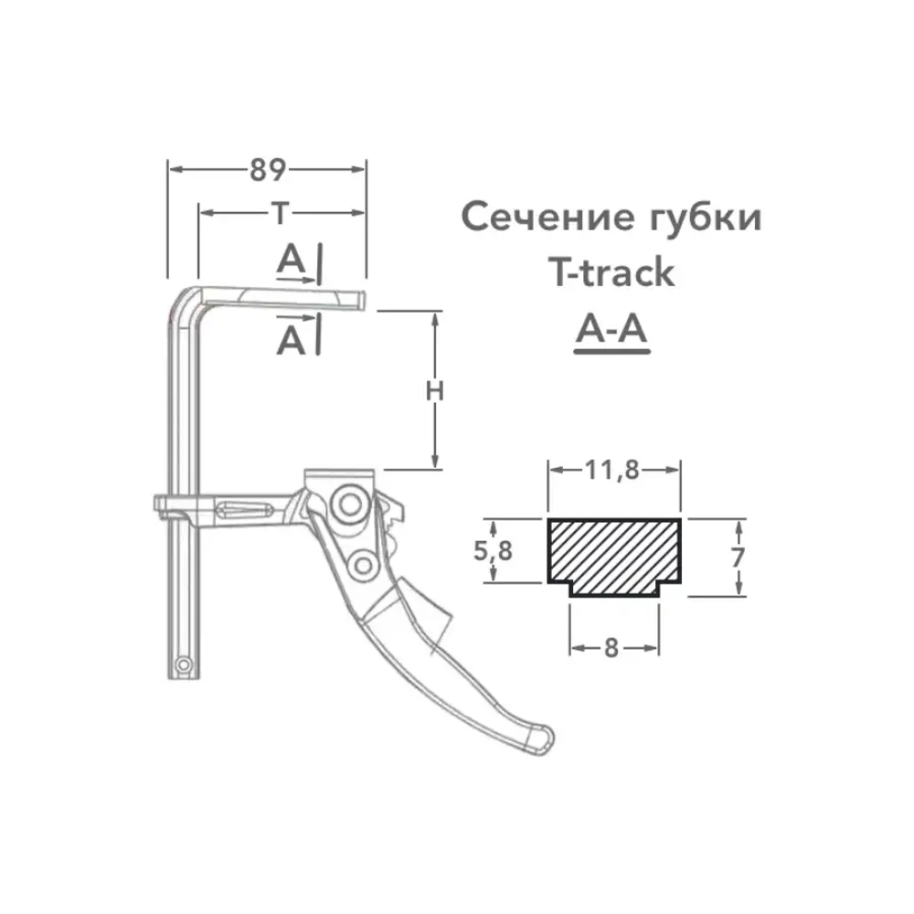 Струбцина кованая для установки в Т-паз 200х60 мм Woodwork RTC-2060