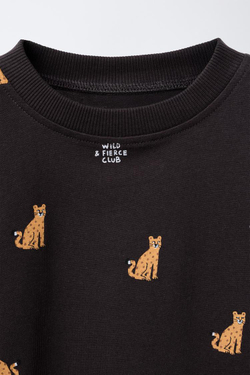 ZARA ФУТБОЛКА С АНИМАЛИСТИЧЕСКИМ ПРИНТОМ, ШОКОЛАДНО-КОРИЧНЕВЫЙ