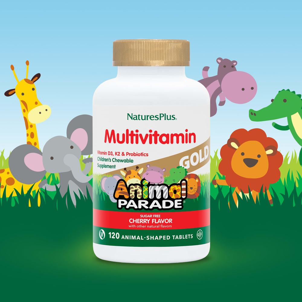 NaturesPlus, Source of Life, Animal Parade Gold, добавка для детей с мультивитаминами и микроэлементами, натуральный ароматизатор «Вишня», 120 таблеток в форме животных