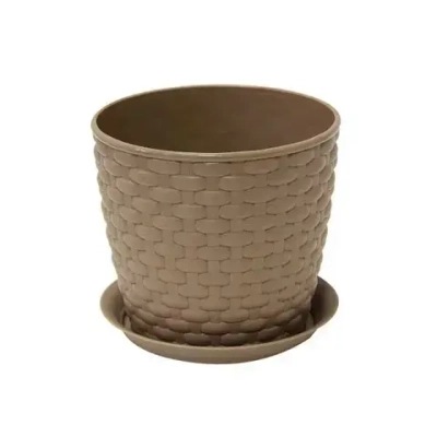 Кашпо РОТАНГ D135мм 1л с поддоном Бежевый ротанг 0,12,135х0,135м (комплект 16 шт)