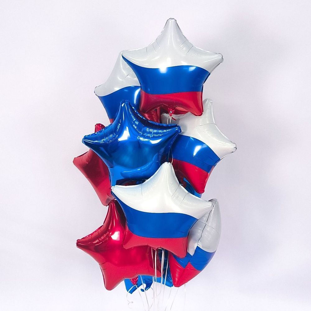Воздушный шар (21''/53 см) Звезда, Триколор, 1 шт.