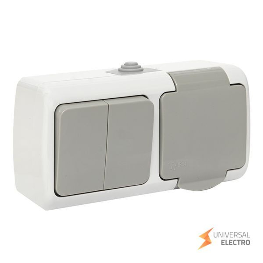 Мурманск Блок розетка 1-м 16А с заземлением с крышкой + 2-кл выключатель IP54 серый EKF