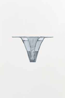 ZARA ШЕЛКОВЫЕ ТРУСЫ-ТАНГА, ГОЛУБОЙ