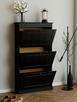 Обувница для прихожей, 66х22х123, Индра, закрытая, тумба для обуви, МДФ, черный, Dipriz