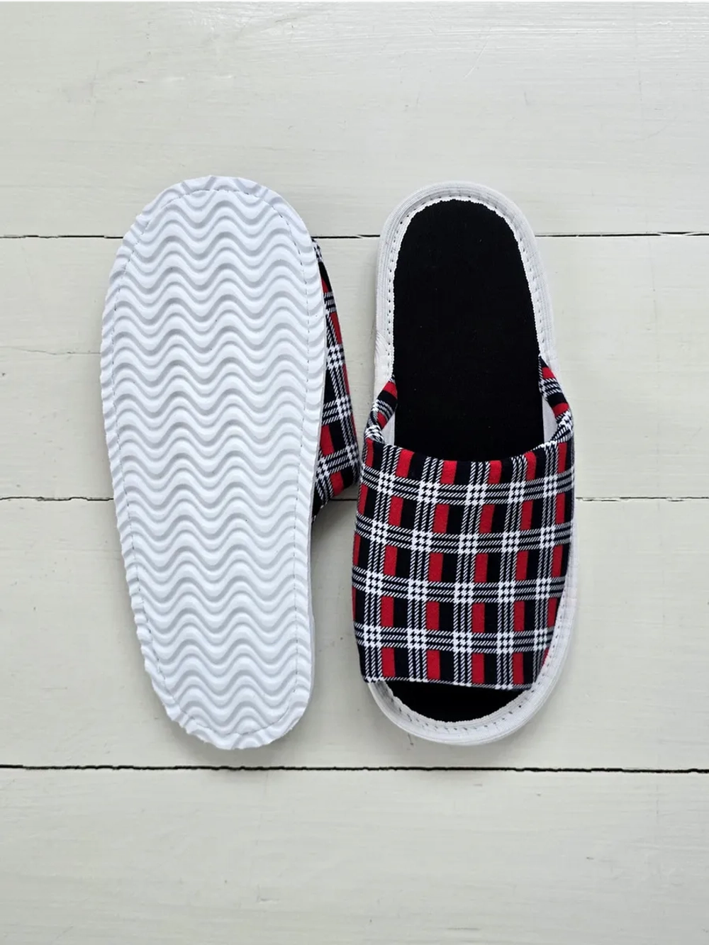 Тапочки хлопковые открытый нос "Клеточка"