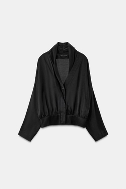 ZARA АТЛАСНАЯ РУБАШКА-БЛЕЙЗЕР СВОБОДНОГО КРОЯ, ЧЕРНЫЙ