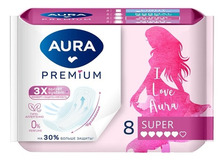 Прокладки женские AURA Premium Super, 8 шт