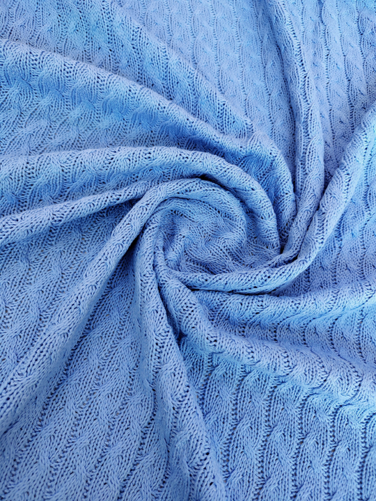 Трикотаж вязанный, косичка большая, голубой, хлопок OXYGEN