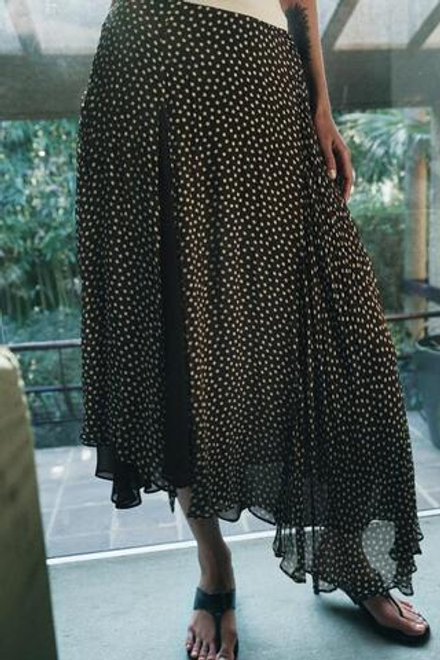 ZARA ЮБКА АСИММЕТРИЧНОГО КРОЯ В ГОРОШЕК — ZW COLLECTION, КОРИЧНЕВЫЙ