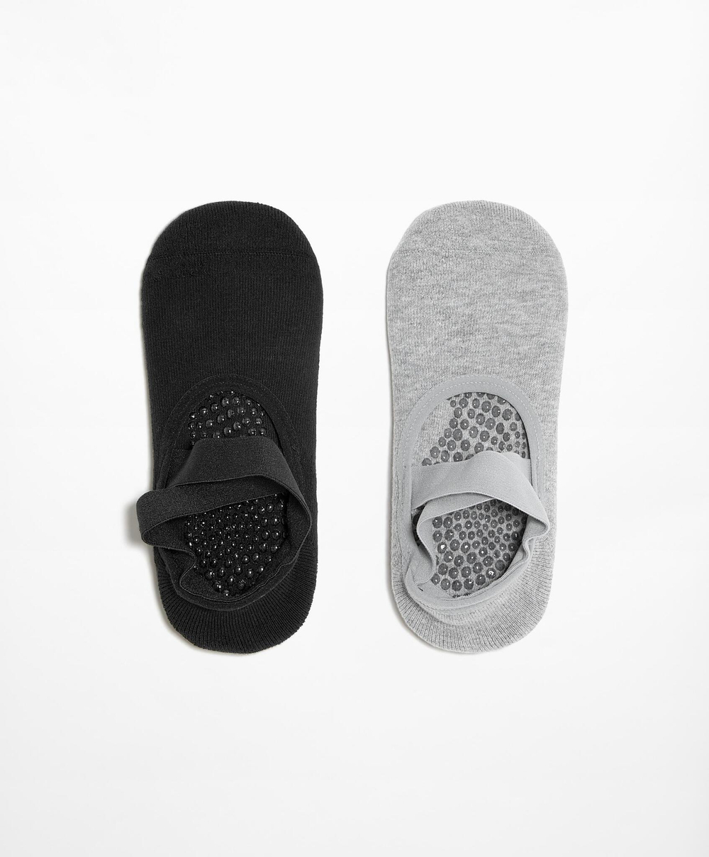 Oysho 2 пары носков для йоги и пилатеса из смесового хлопка, черный