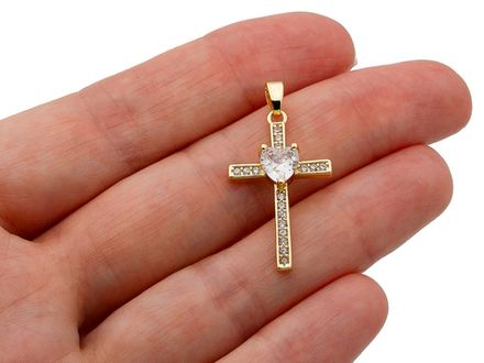 Подвеска "Крестик" со стразами и кристаллом 27мм