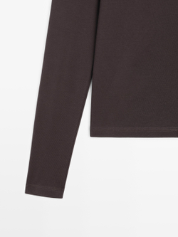 Massimo Dutti Меланжевая футболка в рубчик с длинными рукавами, коричневый