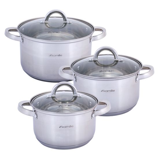 Набор кастрюль 6 предметов Kamille KM-5629S (2,5 л; 3,8 л; 6,5 л) из нержавеющей стали