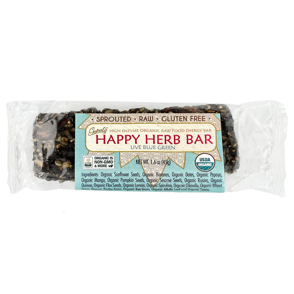 Gopal's, Happy Herb Bar, батончик с сине-зеленым вкусом, 45 г (1,6 унции)