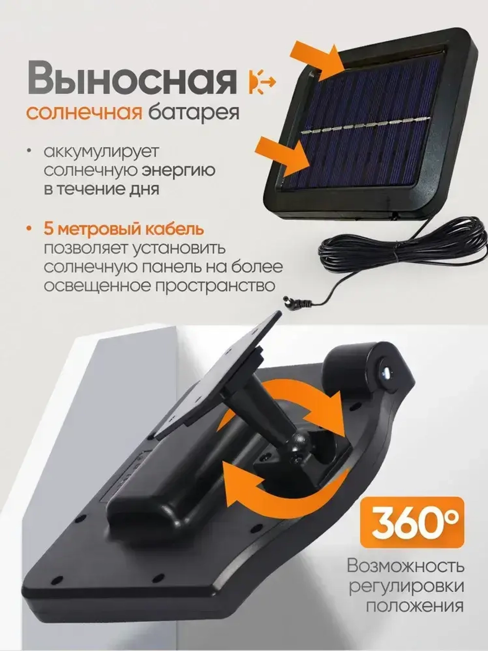 Прожектор светодиодный уличный с датчиком движения, на солнечной батарее