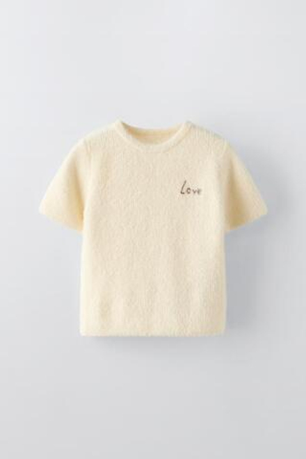 ZARA ТРИКОТАЖНЫЙ СВИТЕР С НАДПИСЬЮ, ЭКРЮ