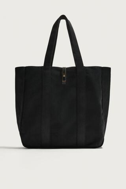 ZARA СУМКА-ШОПЕР ИЗ ТКАНИ С КОЖАНЫМИ ДЕТАЛЯМИ, ЧЕРНЫЙ