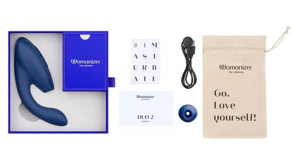 Синий вибратор Womanizer Duo 2 с бесконтактной клиторальной стимуляцией