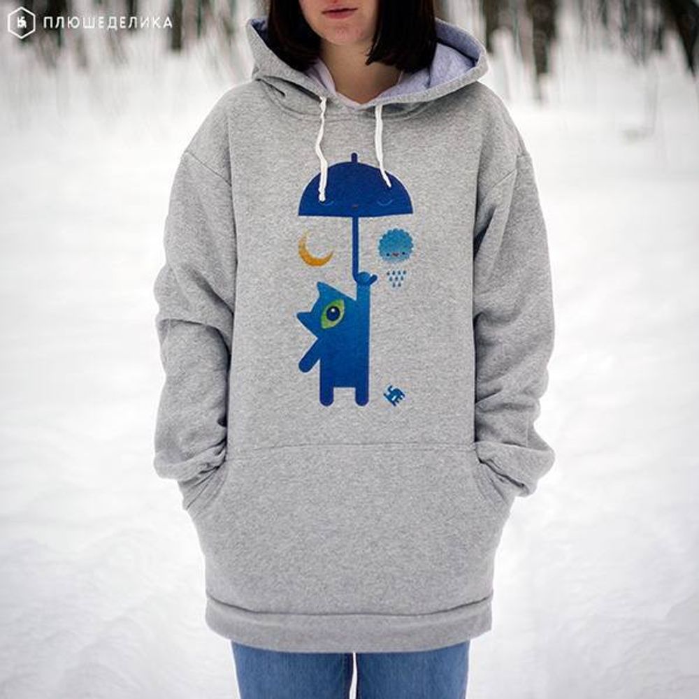Худи Plushedelica Кот с зонтом Серый