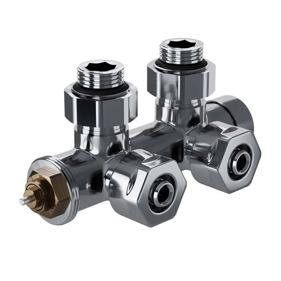 Узел нижнего подключения термостатический угловой Royal Thermo Design Pro 15мм М30х1,5 (Хром) — (2)