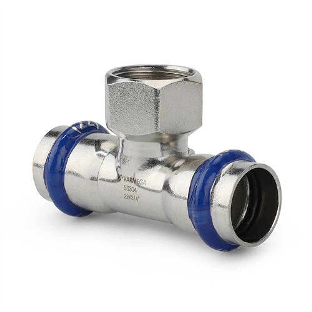 Тройник с переходом на внутреннюю резьбу Varmega Inox Press - 28 x 3/4" (для труб из нерж.стали)