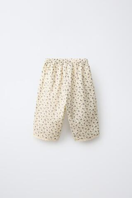 ZARA БРЮКИ БЭГГИ С ЦВЕТОЧНЫМ ПРИНТОМ, ЭКРЮ