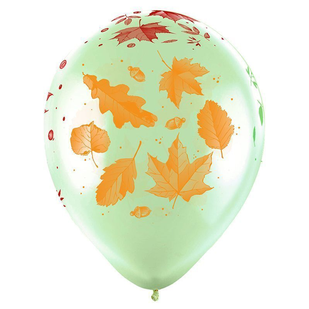 Воздушный шар, 1шт., 30см, Веселуха "Листья Осень", кристальные, ассорти