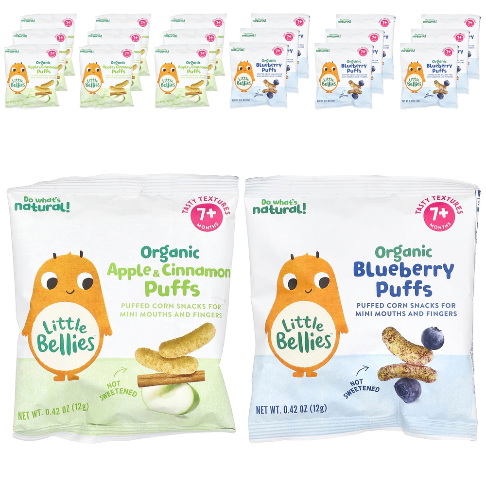 Little Bellies, Organic Puffs, набор для детей от 7 месяцев, 18 пакетиков по 12 г (0,42 унции)