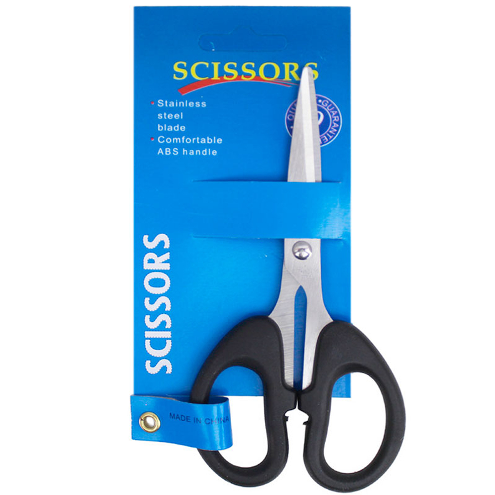 Ножницы 140 мм, пластиковые ручки, черные, европодвес