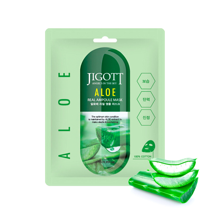 Маска для лица Jigott Aloe Real Ampoule Mask тканевая Алоэ 27 мл