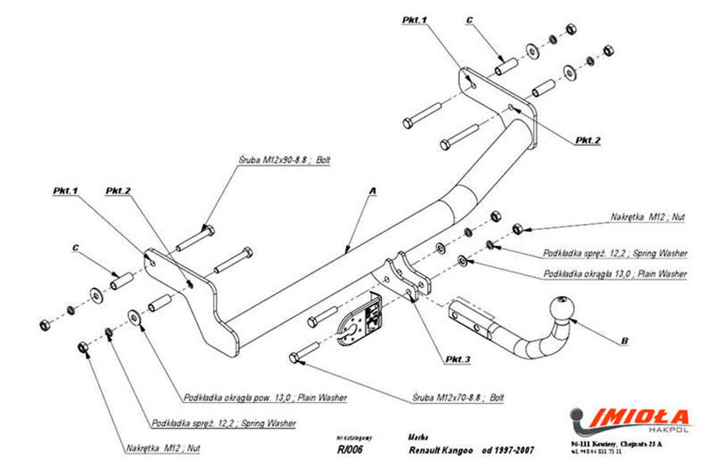 Фаркоп IMIOLA R.006 для Renault Kangoo 1997-2008(паспорт и сертификат в комплекте)(без электрики)