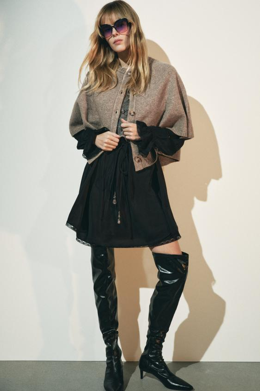 ZARA КАРДИГАН-НАКИДКА, СЕРО-КОРИЧНЕВЫЙ