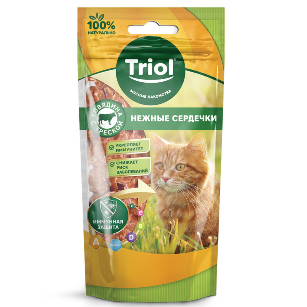 Лакомство для кошек "Нежные сердечки из говядины с треской", 40 г. Triol