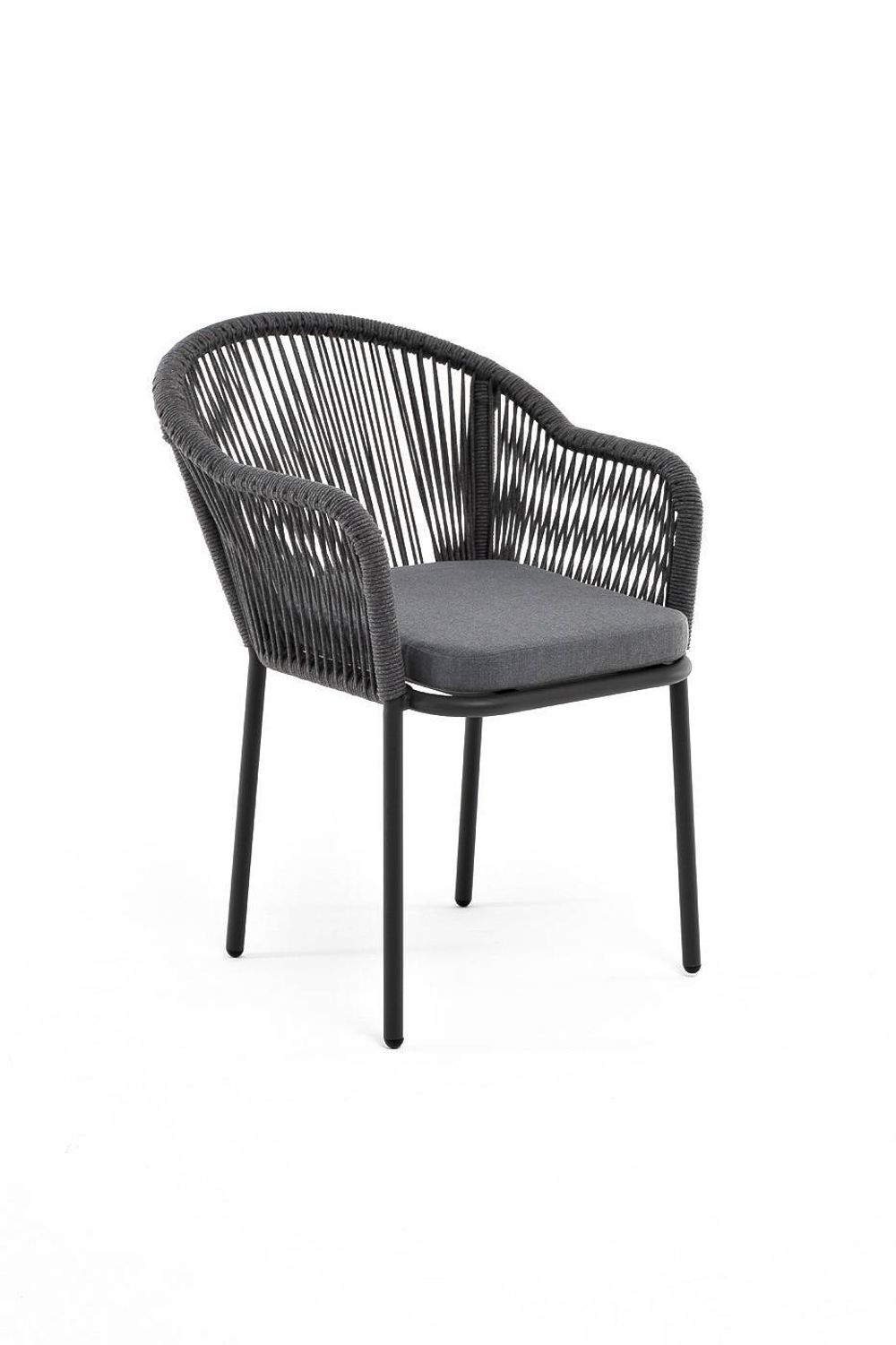 "Лион" стул плетеный из роупа, каркас алюминий серый (RAL7022) муар, роуп серый круглый, ткань серая 017