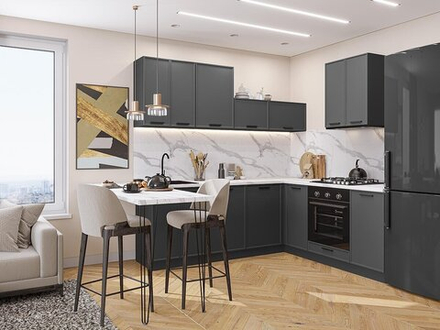 Угловая модульная кухня Фрейм-03 Stormy Silk - Graphite 2140*2200/2000*600