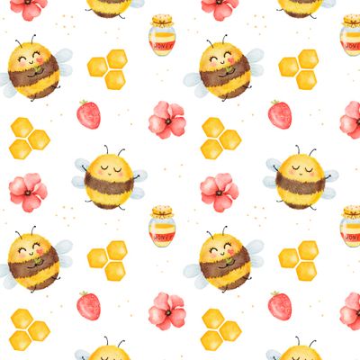 Акварельные милые пчелки на белом