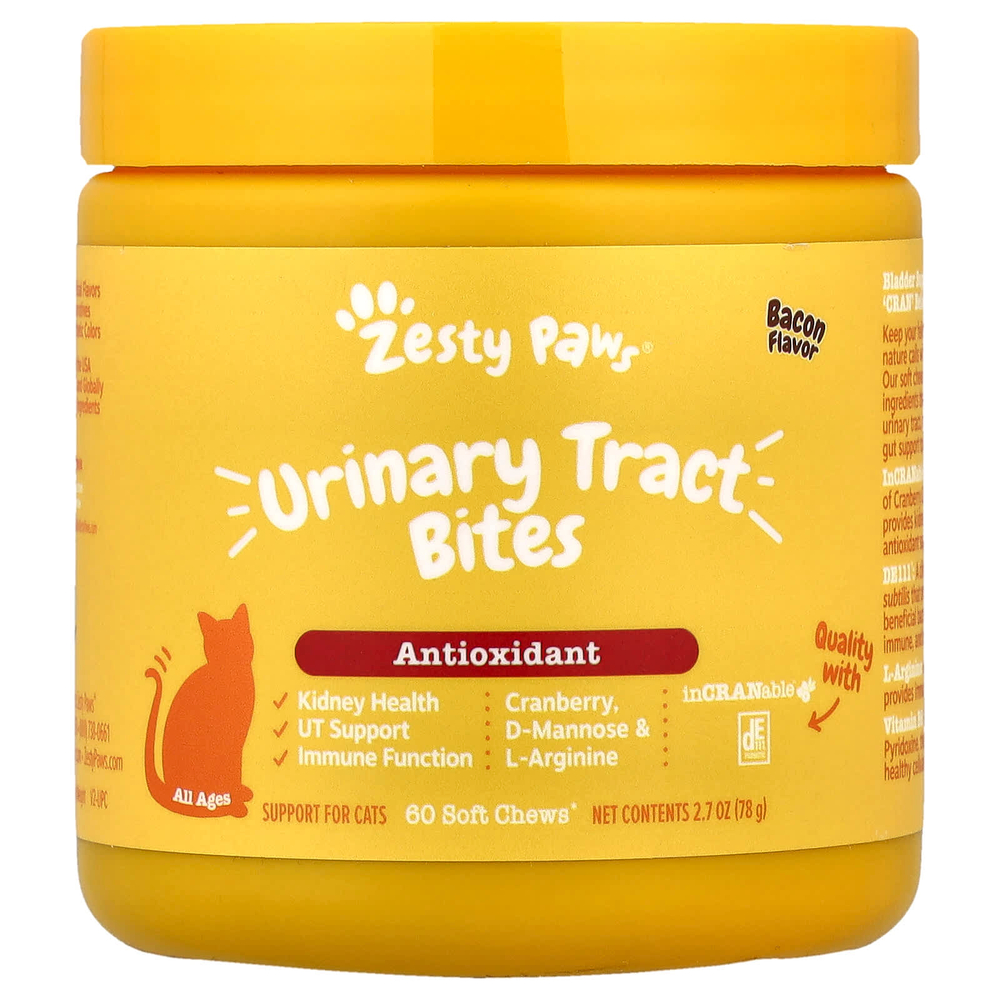 Zesty Paws, Urinary Tract Bites, For Cats, All Ages, Bacon, 60 Soft Chews, 2.7 oz (78 g)