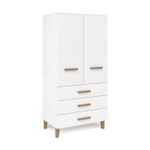 Шкаф для одежды Чек распашной белый в детскую комнату с дубовыми ручками и ножками, двухдверный