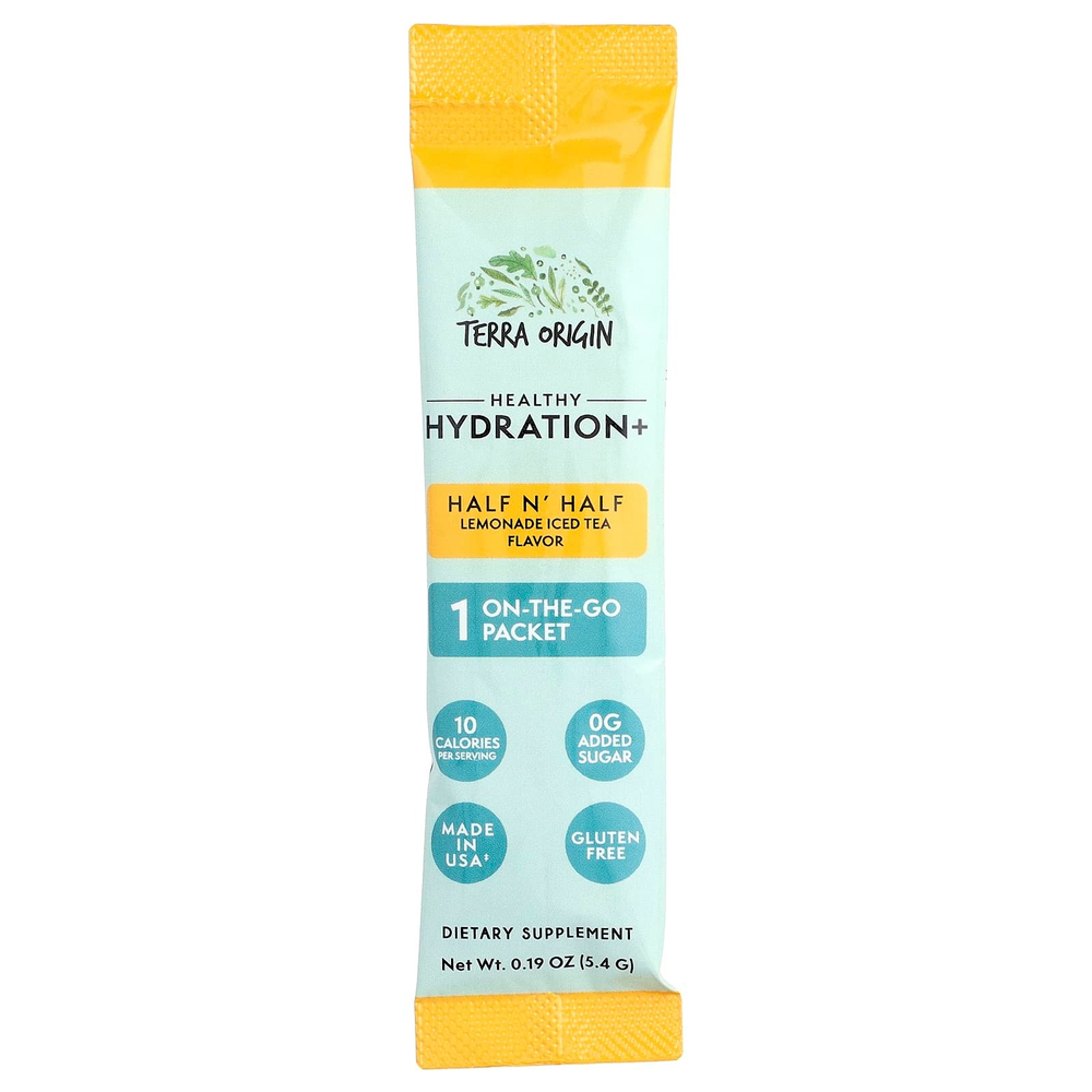 Terra Origin, Healthy Hydration +, чай со льдом из половины и половины лимонада, 30 пакетиков по 5,4 г (0,19 унции)