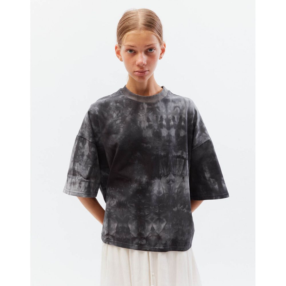 Футболка БИЧ укороченная оверсайз тай-дай темно-серая