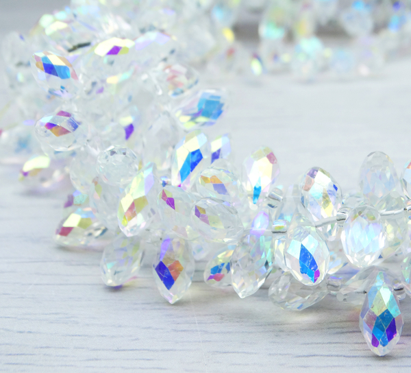 БК001ДН612 Хрустальные бусины-капли, цвет: белый с цв. AB прозрачный, размер 6х12 мм, кол-во: 15 шт.