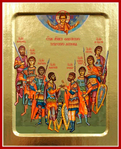 Икона Фивейский Трирский легион, святые мученики на дереве: 125 х 160 (Синопсисъ)