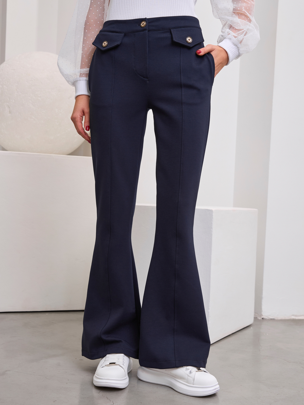 Брюки классические для девочки клёш тёмно-синие